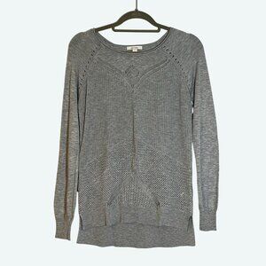Ella Moss Gray Long Sleeve Knit Sweater With Intricate Pattern Textured Design S